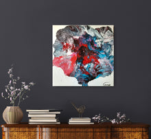 Load image into Gallery viewer, Abstract art Cosmos hung on a dark wall above a console
